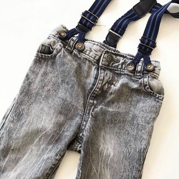 Joe fresh gray soft denim suspender pants EUC 6-12 - Picture 2 of 3